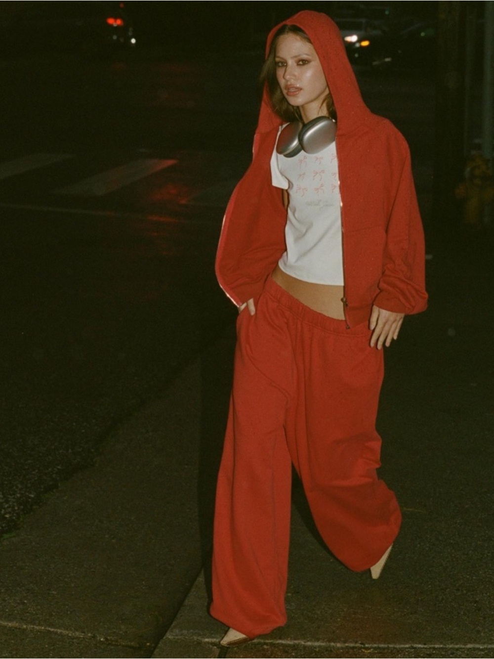 With Jean Red Sweat Set